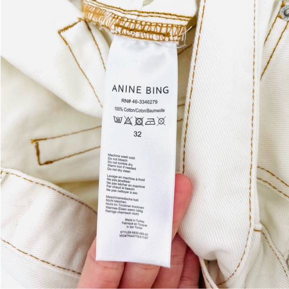 NWT Anine Bing Jackie High Rise Straight Leg Raw Hem Cream-Colored Jeans, sz 32 - Picture 12 of 13